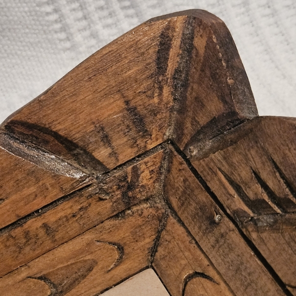 Wood Ceramic Tile Bowl Square Carved Fruit Centerpiece w/ Handles Circa 80's - Picture 7 of 11